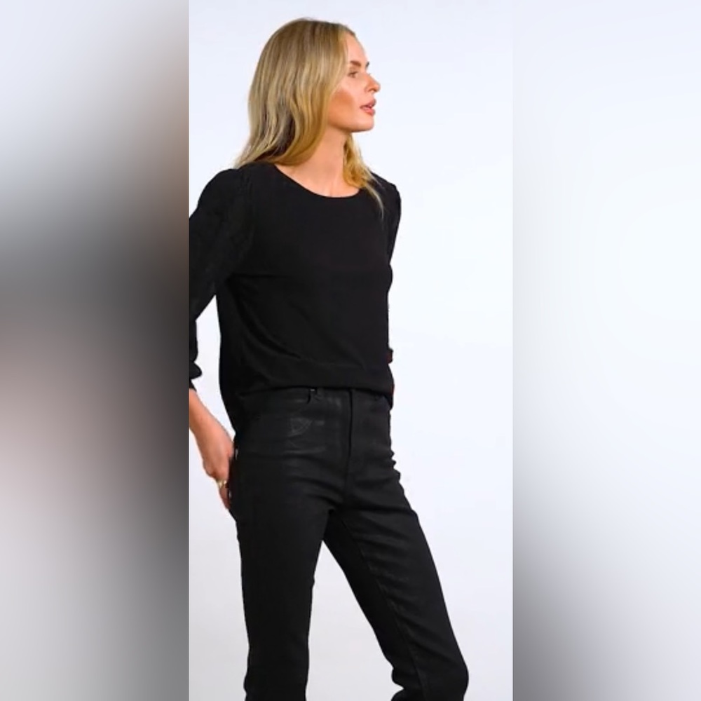 CeCe Lace Sleeve Stretch Crepe Blouse